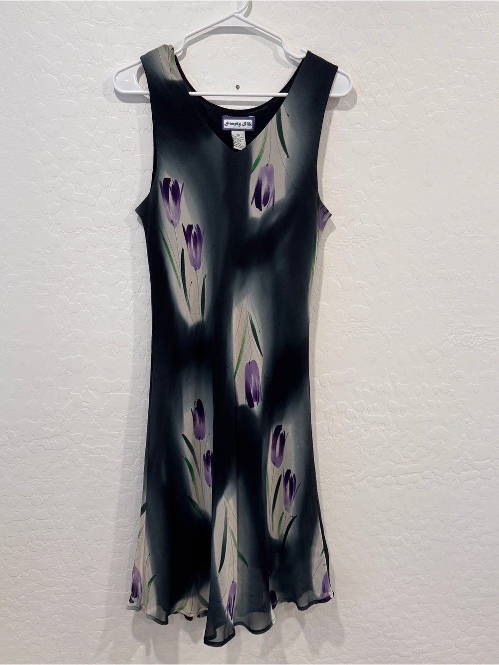 Vintage Y2K Simply Silk Dress Womens Large Watercolor Floral Sleeveless